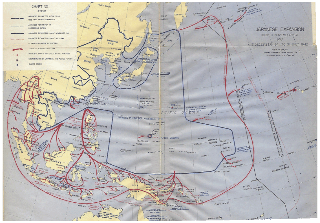 图片来源: 日本势力扩张地图 - 1868年至1941年11月和1941年12月7日至1942年7月31日。